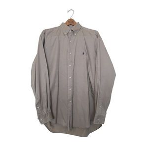 Ralph Lauren Mens Button Down Shirt Classic Fit Long Sleeves Tan Size Large